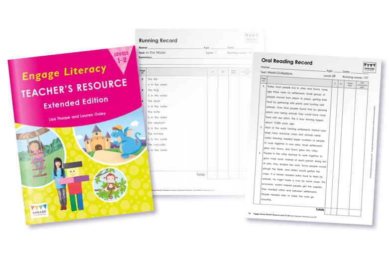 Engage Literacy Teacher's Resource book & notes, oral running record from Folens Literacy