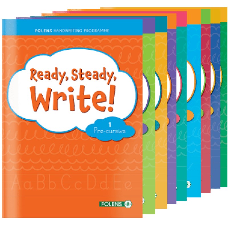 Ready, Steady, Write, Folens Primary handwriting school books for junior infants, senior infants, 1st class, 2nd class, 3rd class, 4th class.